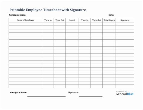Printable Employee Timesheet With Signature