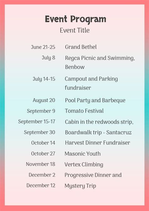 Printable Event Program Template