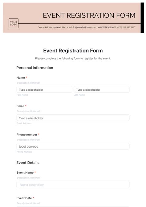 Printable Event Registration Form Template