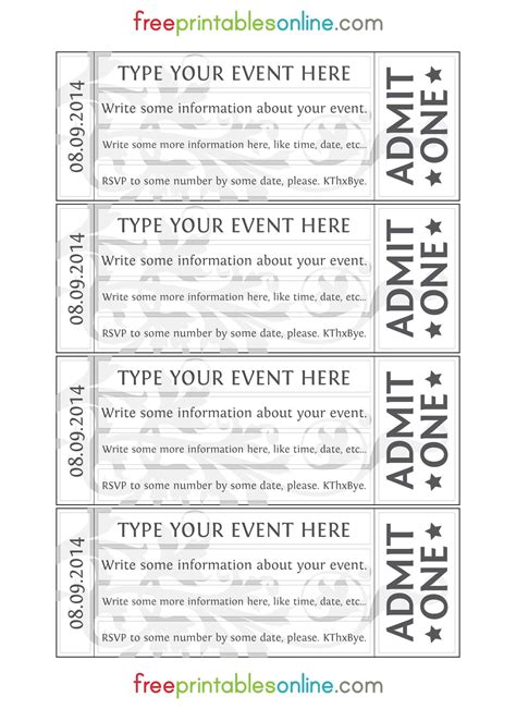 Printable Event Tickets Template Free