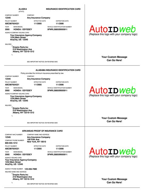 Printable Fake Auto Insurance Card Template