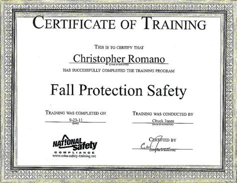 Printable Fall Protection Training Certificate Template