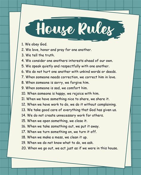 Printable Family House Rules Template