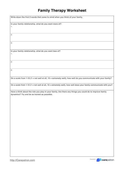 Printable Family Therapy Worksheets