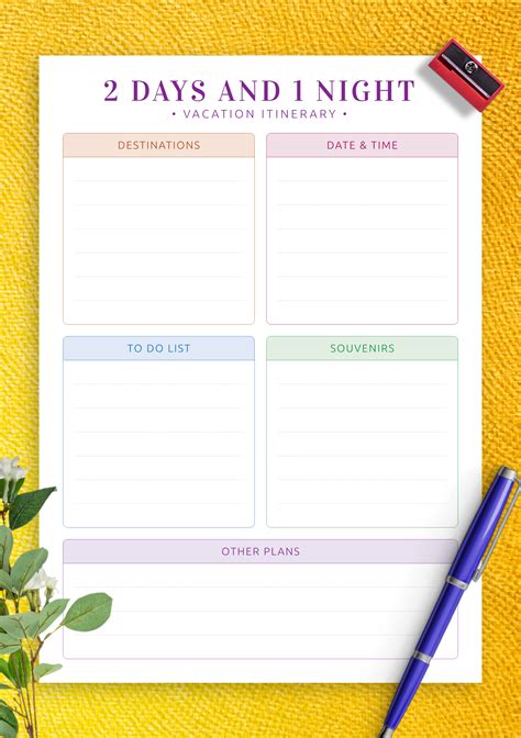 Printable Family Vacation Itinerary Template