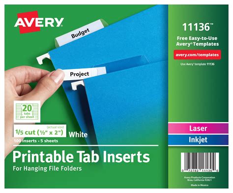 Printable File Tab Inserts Template