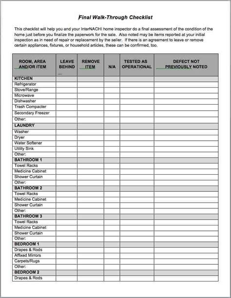 Printable Final Walk-through Checklist