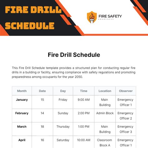 Printable Fire Drill Schedule