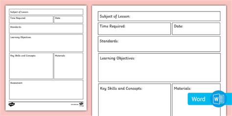 Printable First Grade Lesson Plan Template