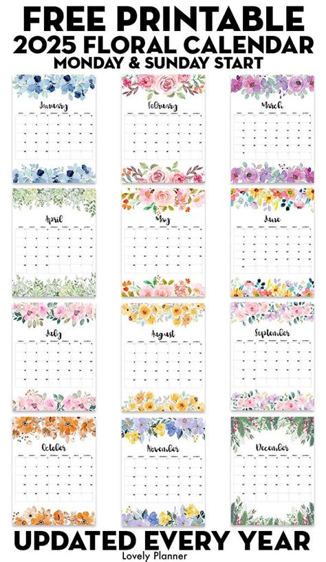 Printable Floral Calendar 2026