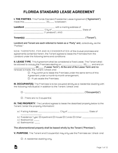 Printable Florida Lease Agreement Template