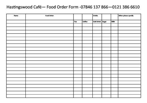 Printable Food Order Form Template