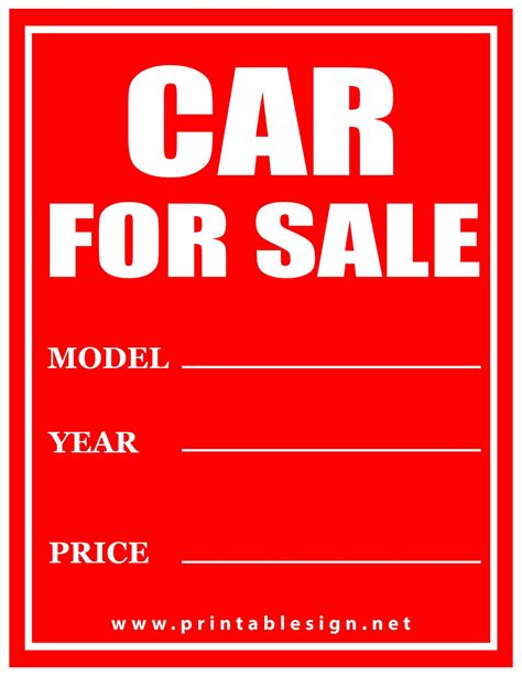 Printable For Sale Sign Car