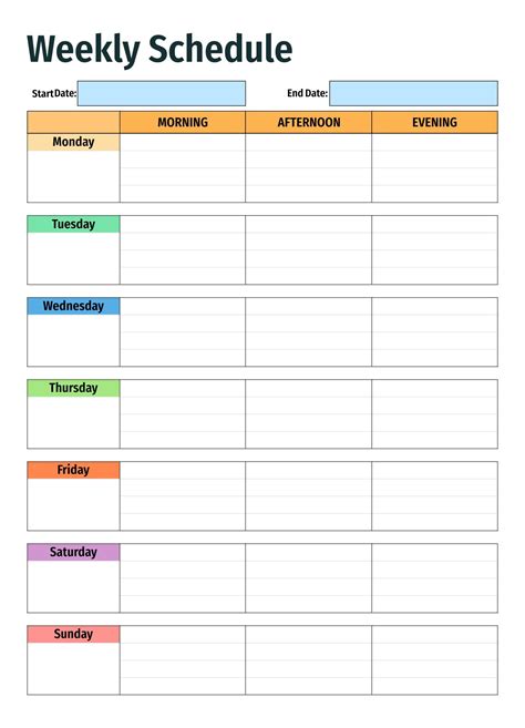 Printable Form For Weeks Schedule Tasks