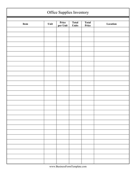 Printable Free Office Supply Inventory List Template