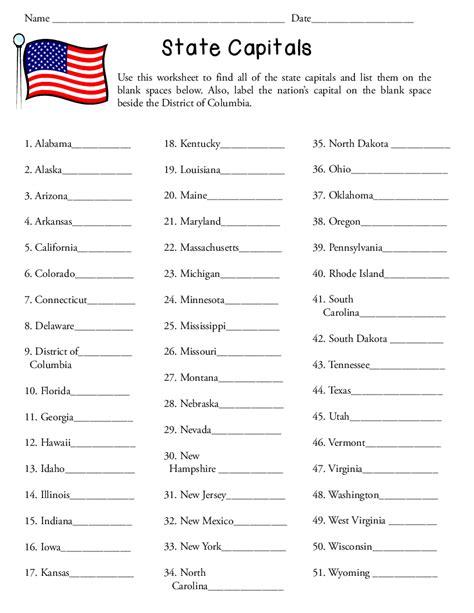 Printable Free States And Capitals Quiz Printable