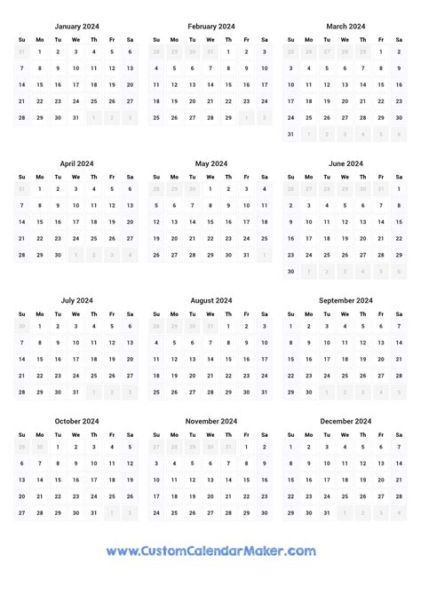 Printable Full Year 2024 Calendar