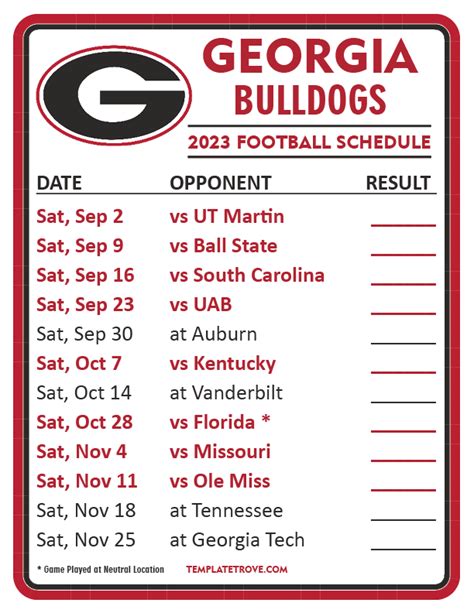 Printable Georgia Football Schedule 2023