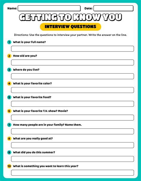 Printable Getting To Know You Questions