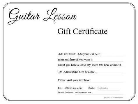 Printable Guitar Lesson Gift Certificate Template