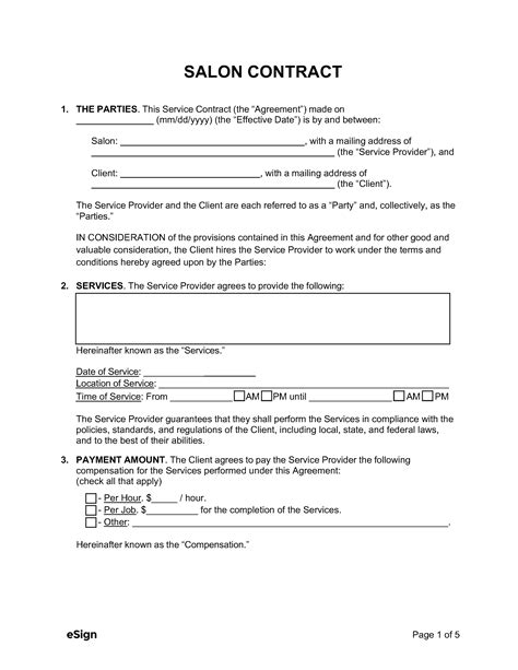 Printable Hair Stylist Contract Agreement
