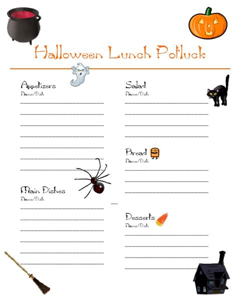 Printable Halloween Potluck Sign Up Sheet
