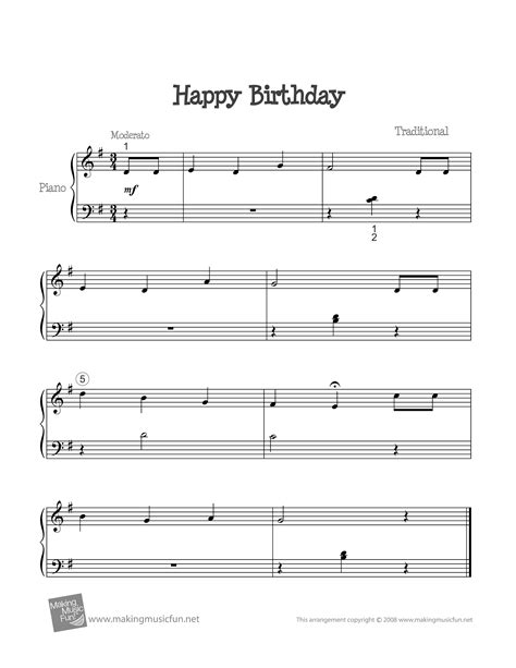Printable Happy Birthday Sheet Music