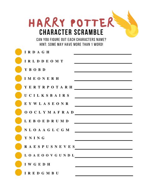 Printable Harry Potter Worksheets