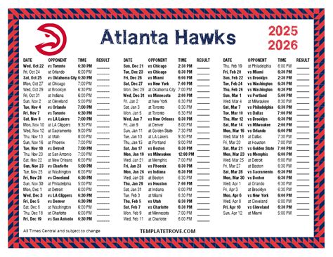 Printable Hawks Schedule