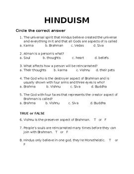 Printable Hinduism Worksheet