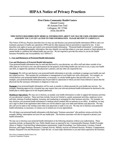 Printable Hipaa Notice Of Privacy Practices Pdf 2020