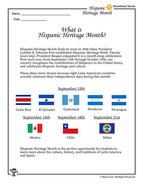 Printable Hispanic Heritage Worksheet