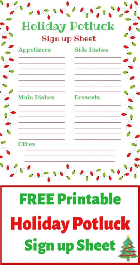 Printable Holiday Potluck Sign Up Sheet
