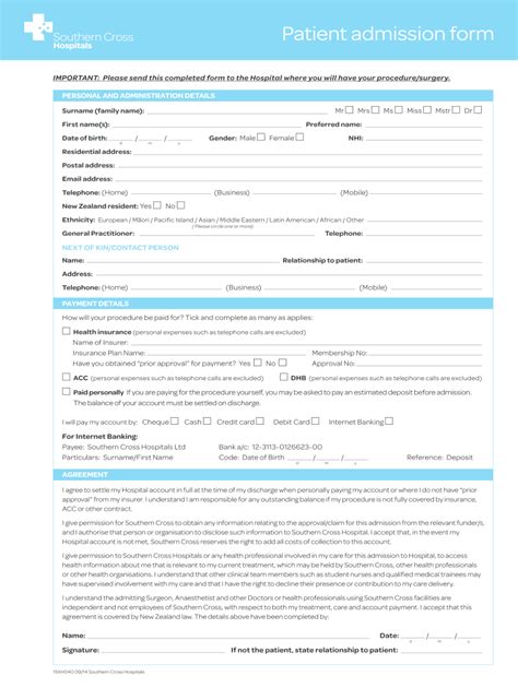 Printable Hospital Admission Form