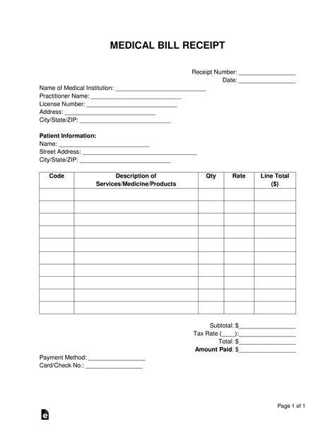 Printable Hospital Bill Receipt