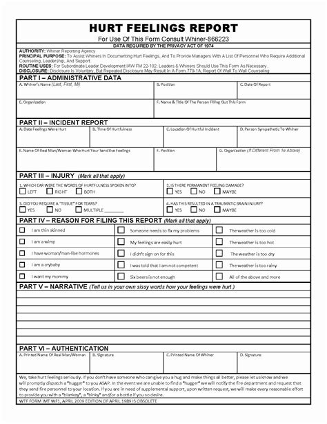 Printable Hurt Feelings Report Pdf