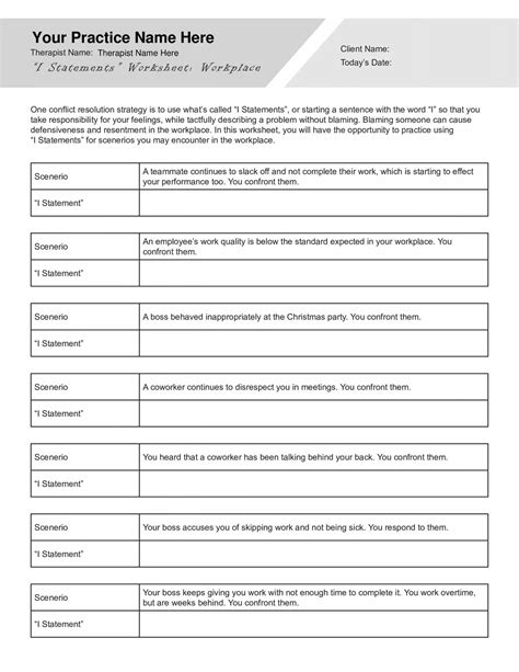 Printable I Statements Worksheet
