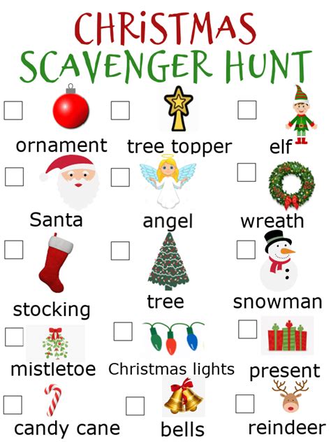 Printable Indoor Christmas Scavenger Hunt