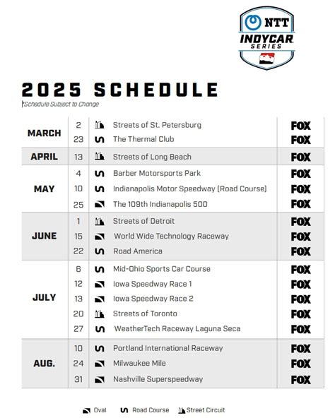 Printable Indycar Racing Schedule
