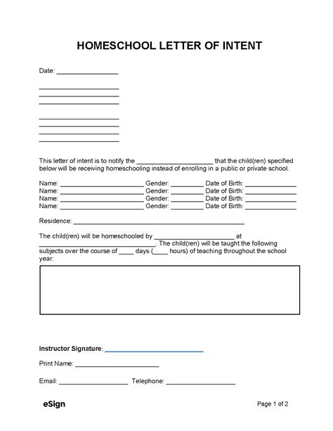 Printable Intent To Homeschool Form