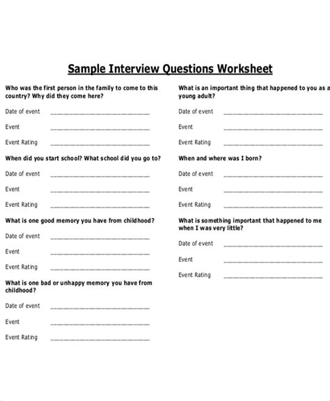 Printable Interview Questions Template