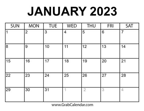 Printable January 2023 Calendar Free