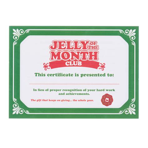 Printable Jelly Of The Month Club Certificate