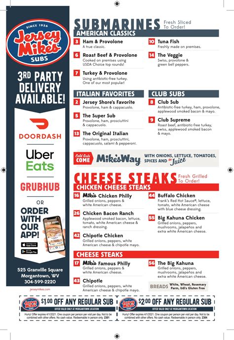 Printable Jersey Mikes Menu