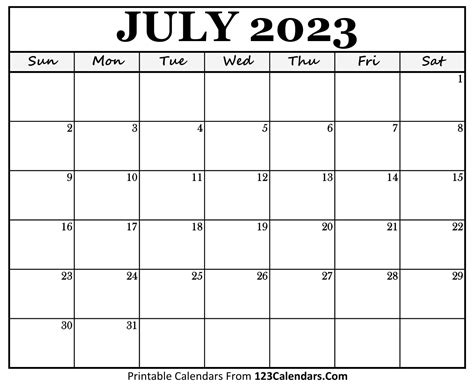 Printable July 2023 Calendar Pdf