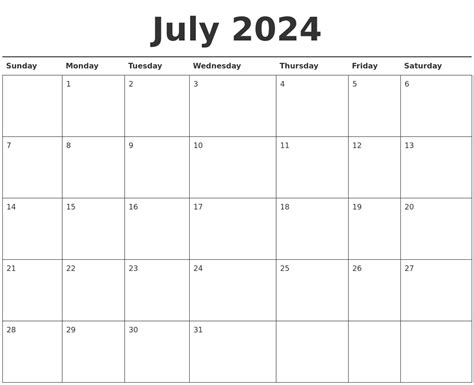 Printable July 2024 Calendar
