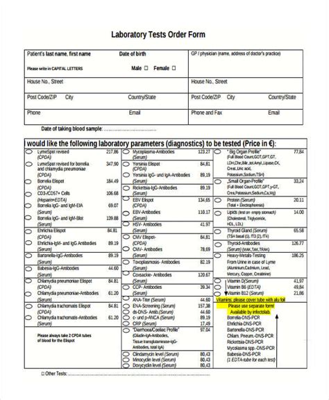 Printable Lab Order Form Template