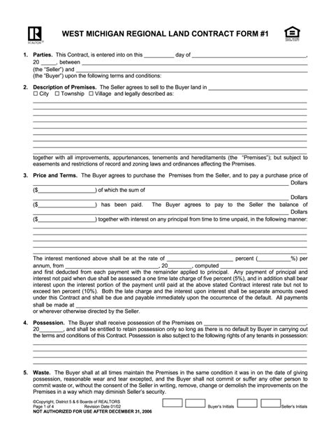 Printable Land Contract Form Michigan