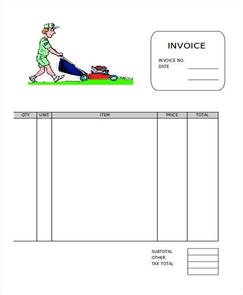 Printable Lawn Care Invoice Template