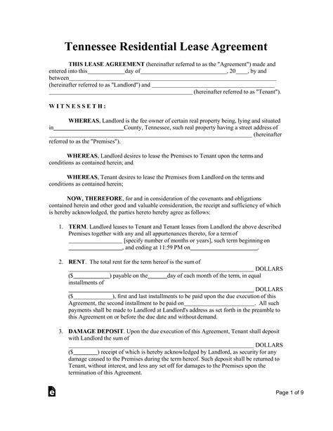 Printable Lease Agreement Tennessee